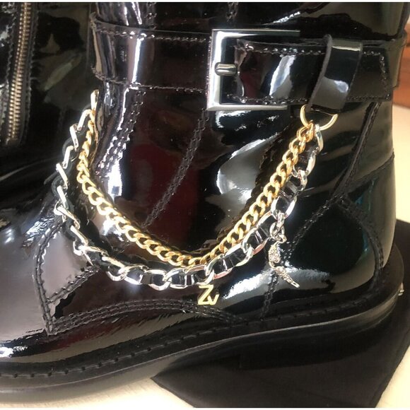 ZADIG & VOLTAIRE New Laureen Patent Leather Chain Boots Size 36 / US 5 - Picture 7 of 12